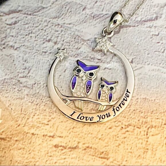 Sterling Silver Owl Tree of Life Moon Necklace - Picture 1 of 5